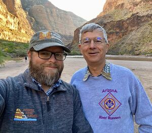Andrew Snelling and Nate Loper in the Grand Canyon on a Canyon Ministries river trip